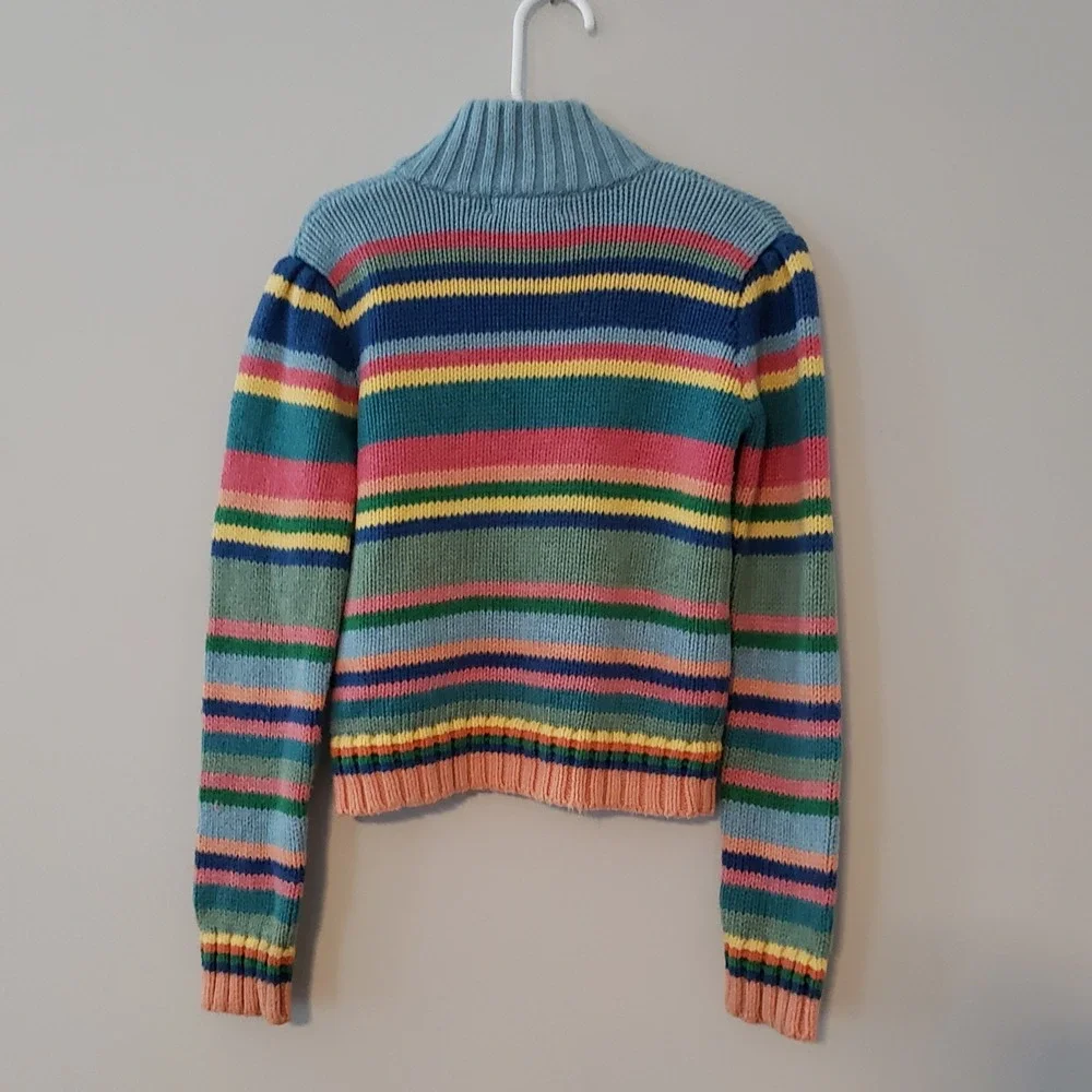 Vintage Ralph Lauren Girls Striped Cardigan Sweater SIZE 6 Zip Pink Pony Preppy